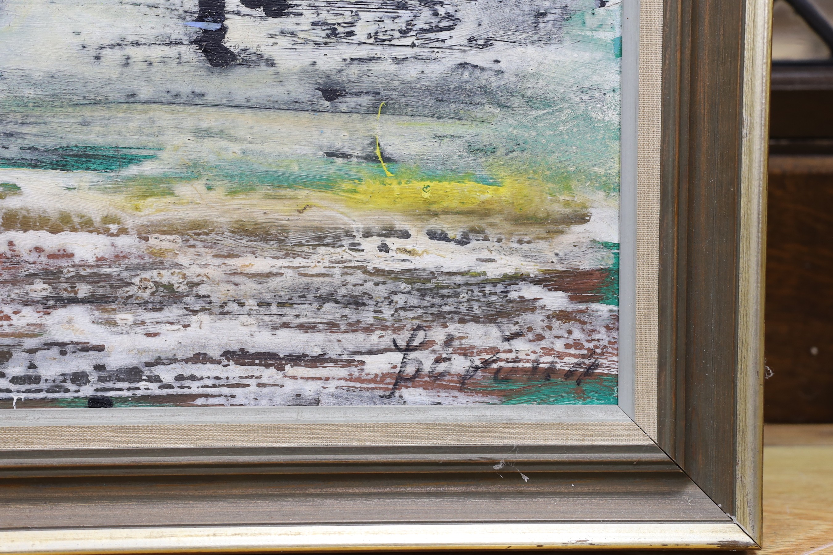 B. Halldorsson, oil on board, Mountain landscape, signed and inscribed verso, 83 x 91cm